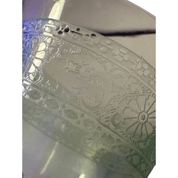 Set of 6 Uranium Glass Stem Etched Floral Wine Vintage Glasses - Picture 5 of 9
